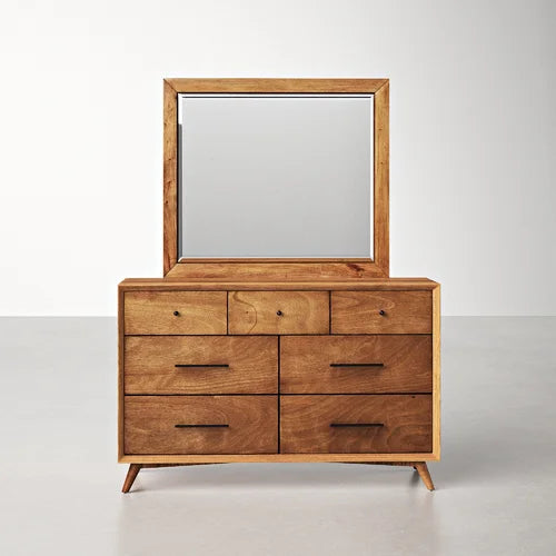 7 Drawer 56'' W Dresser with Mirror Solid And Manufactured Wood Perfect For Organize