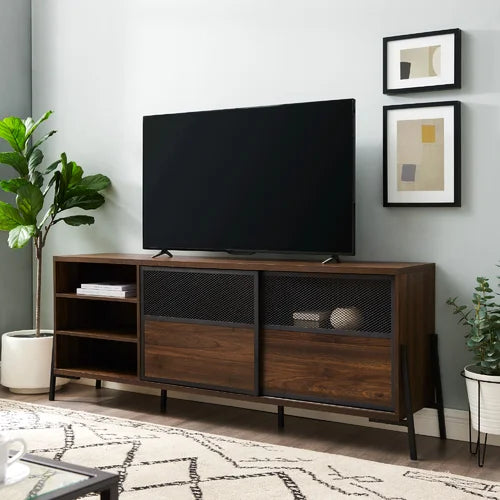 Dark Walnut Wireman TV Stand for TVs up to 85" Four Adjustable Shelves