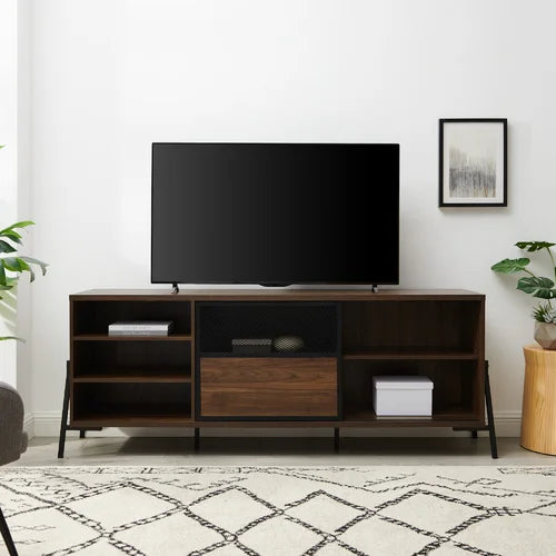 Dark Walnut Wireman TV Stand for TVs up to 85" Four Adjustable Shelves