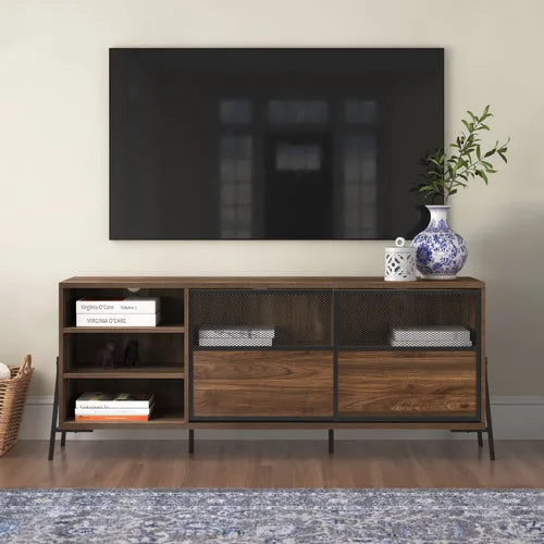 Dark Walnut Wireman TV Stand for TVs up to 85" Four Adjustable Shelves