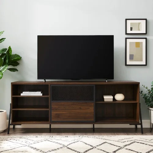 Dark Walnut Wireman TV Stand for TVs up to 85" Four Adjustable Shelves