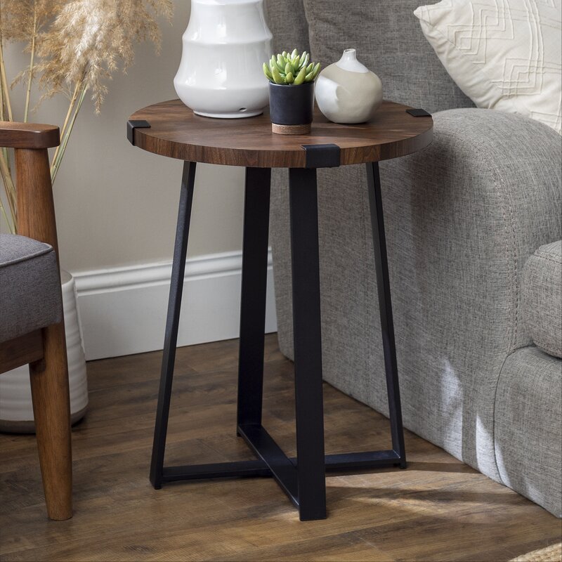 Dark Walnut Wisner Cross Legs End Table Modern Farmhouse to Urban Industrial