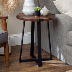 Dark Walnut Wisner Cross Legs End Table Modern Farmhouse to Urban Industrial