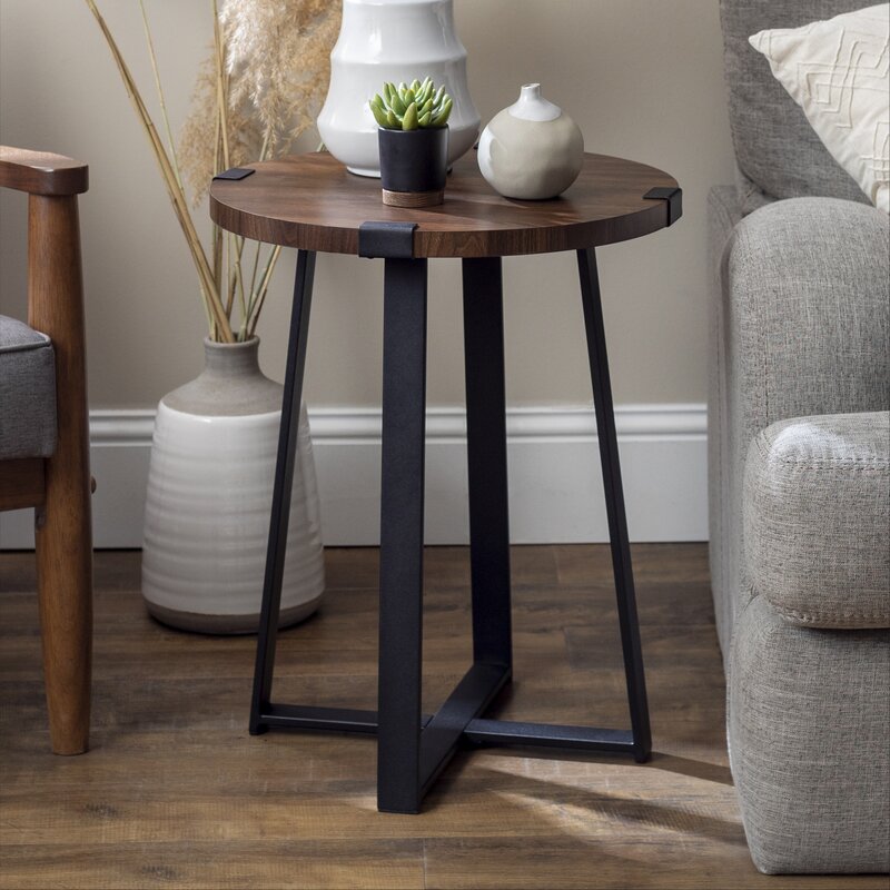 Dark Walnut Wisner Cross Legs End Table Modern Farmhouse to Urban Industrial
