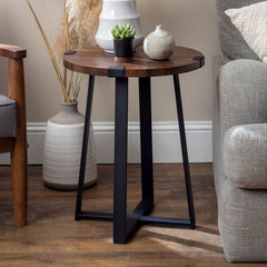Dark Walnut Wisner Cross Legs End Table Modern Farmhouse to Urban Industrial