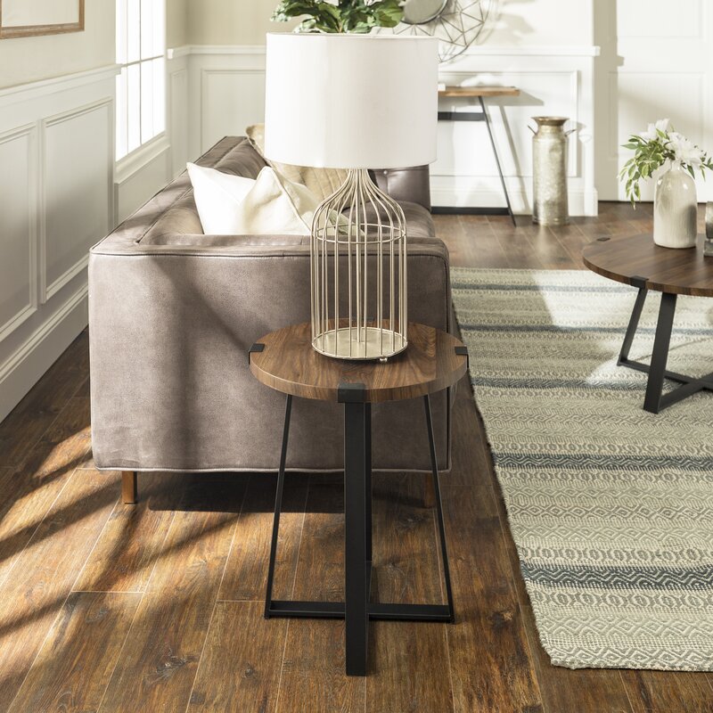 Dark Walnut Wisner Cross Legs End Table Modern Farmhouse to Urban Industrial