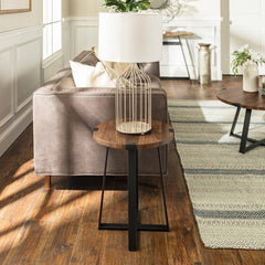 Dark Walnut Wisner Cross Legs End Table Modern Farmhouse to Urban Industrial
