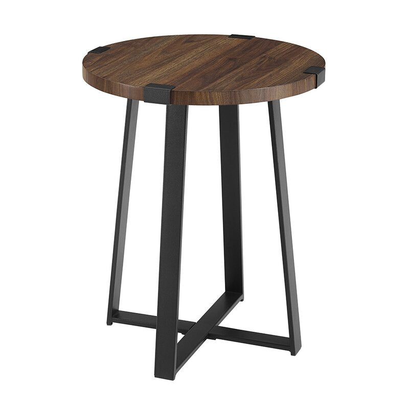 Dark Walnut Wisner Cross Legs End Table Modern Farmhouse to Urban Industrial