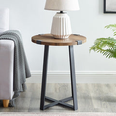 Rustic Oak Wisner Cross Legs End Table Modern Farmhouse to Urban Industrial
