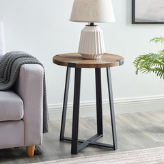 Rustic Oak Wisner Cross Legs End Table Modern Farmhouse to Urban Industrial
