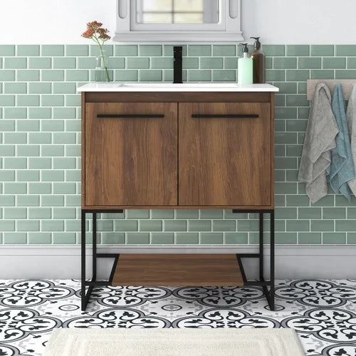 Walnut Brown Wittig 30" Single Bathroom Vanity Set Crafted from Engineered Wood