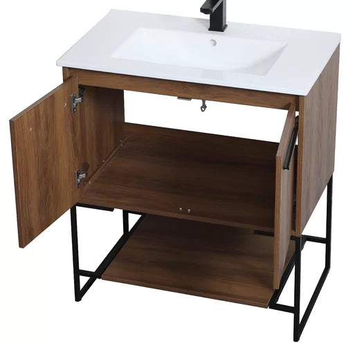 Walnut Brown Wittig 30" Single Bathroom Vanity Set Crafted from Engineered Wood