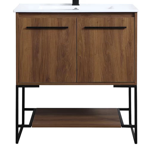 Walnut Brown Wittig 30" Single Bathroom Vanity Set Crafted from Engineered Wood