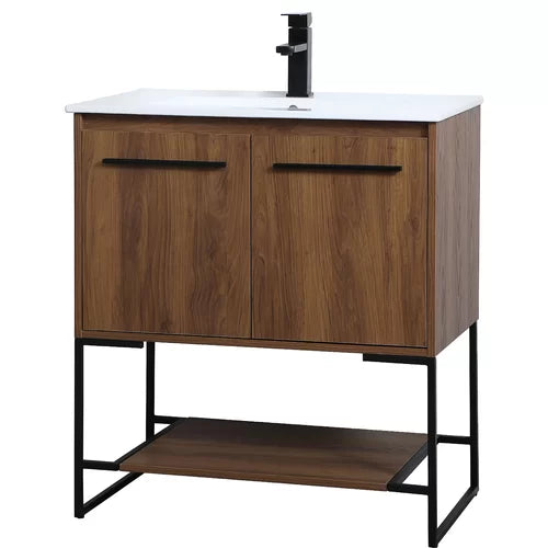 Walnut Brown Wittig 30" Single Bathroom Vanity Set Crafted from Engineered Wood