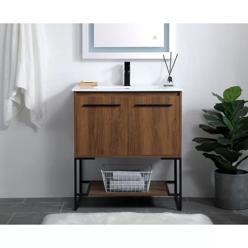 Walnut Brown Wittig 30" Single Bathroom Vanity Set Crafted from Engineered Wood