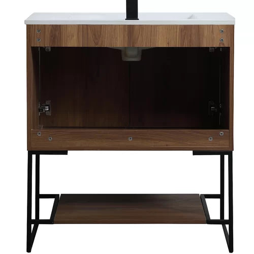 Walnut Brown Wittig 30" Single Bathroom Vanity Set Crafted from Engineered Wood