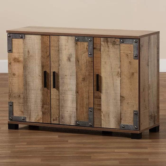 Wood 12 Pair Shoe Storage Cabinet Features a Rustic Finish