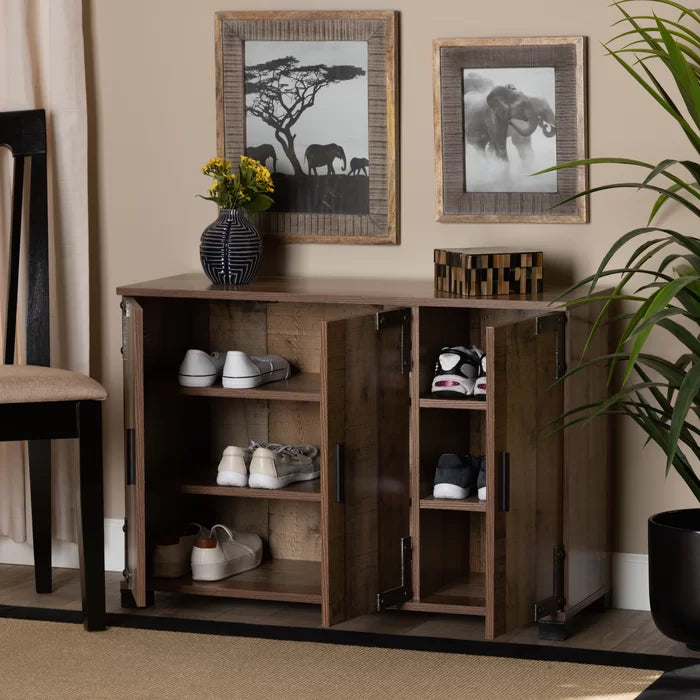 Wood 12 Pair Shoe Storage Cabinet Features a Rustic Finish