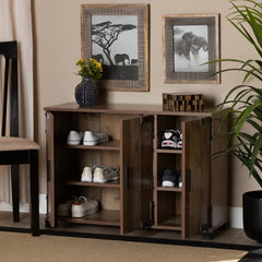 Wood 12 Pair Shoe Storage Cabinet Features a Rustic Finish