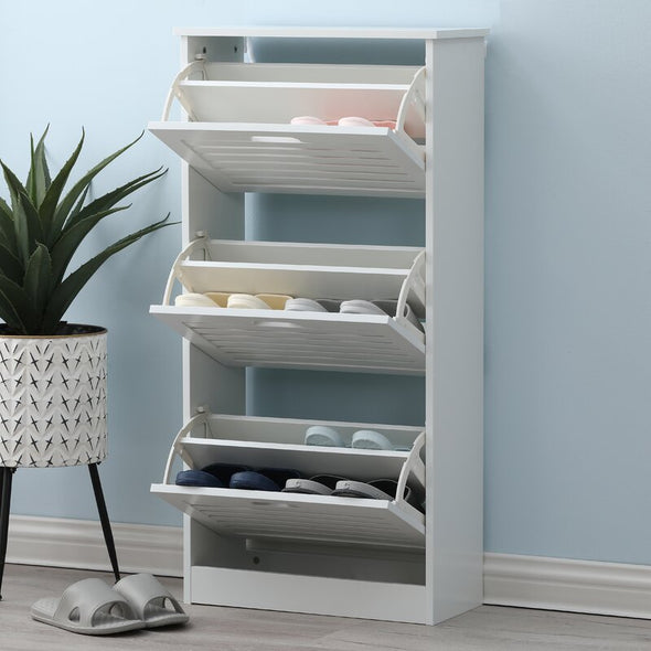 Wood 12 Pair Shoe Storage Cabinet Brilliant White Finish