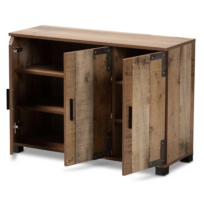 Wood 12 Pair Shoe Storage Cabinet Features a Rustic Finish