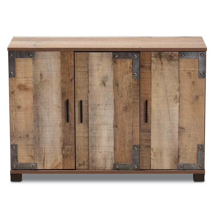 Wood 12 Pair Shoe Storage Cabinet Features a Rustic Finish