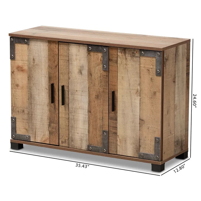 Wood 12 Pair Shoe Storage Cabinet Features a Rustic Finish