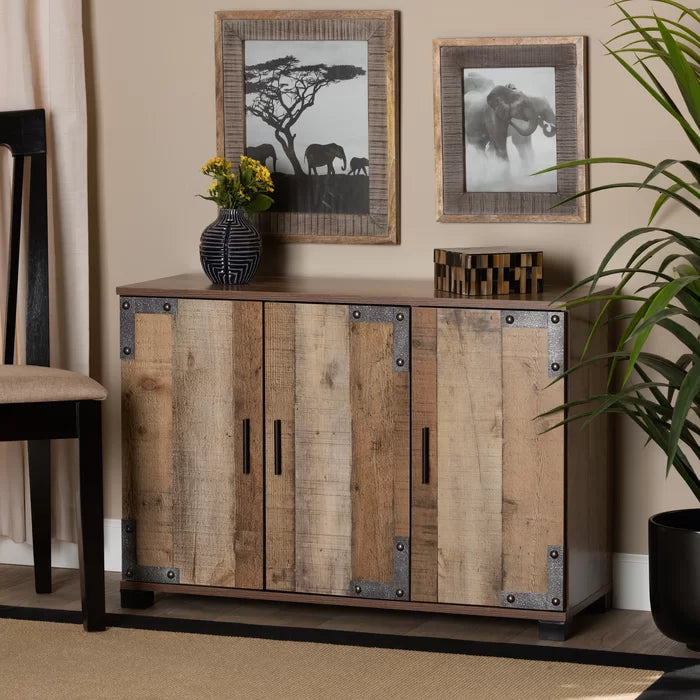 Wood 12 Pair Shoe Storage Cabinet Features a Rustic Finish