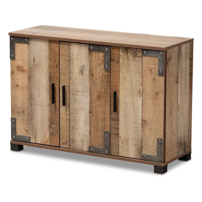 Wood 12 Pair Shoe Storage Cabinet Features a Rustic Finish