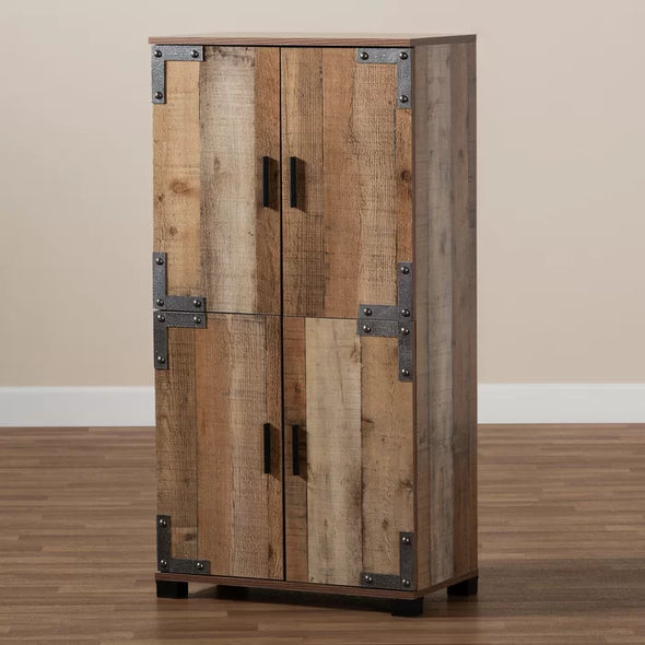 Wood 18 Pair Shoe Storage Cabinet Farmhouse Design Rustic Finish