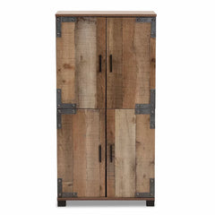 Wood 18 Pair Shoe Storage Cabinet Farmhouse Design Rustic Finish