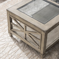 Wood Cocktail Tables And Coffee Table With Storage For Living Room Tempered Glass