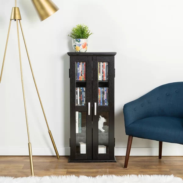 Solid Wood Textured Black Wood DVD Multimedia Cabinet Perfect Organize