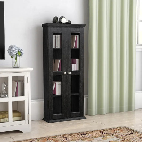 Solid Wood Textured Black Wood DVD Multimedia Cabinet Perfect Organize