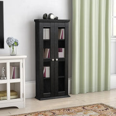 Solid Wood Textured Black Wood DVD Multimedia Cabinet Perfect Organize