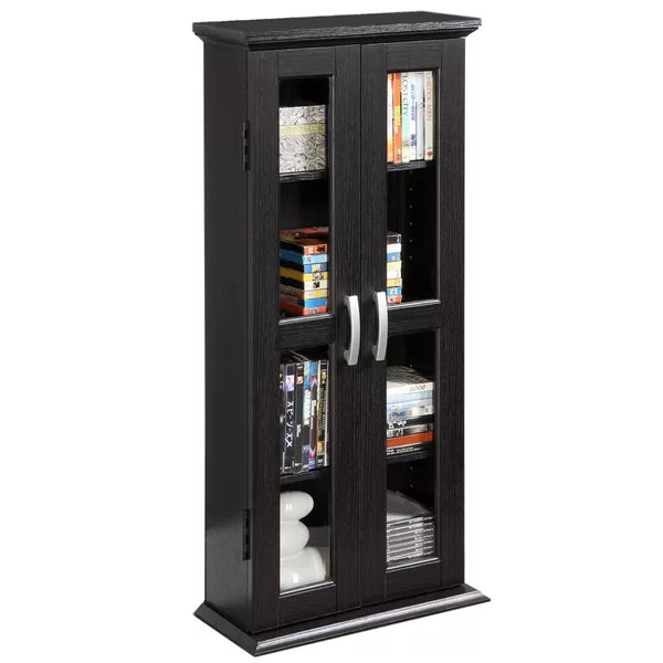Solid Wood Textured Black Wood DVD Multimedia Cabinet Perfect Organize