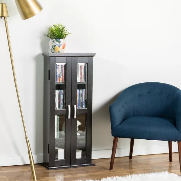 Solid Wood Textured Black Wood DVD Multimedia Cabinet Perfect Organize