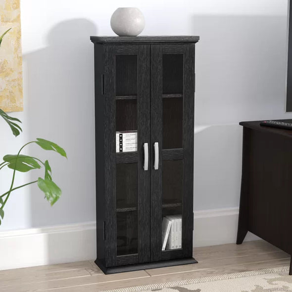 Solid Wood Textured Black Wood DVD Multimedia Cabinet Perfect Organize