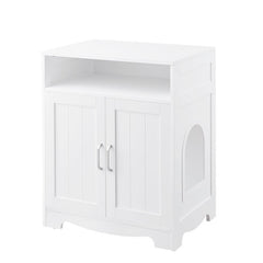 White Wood Litter Box Enclosure Elegant Storage Cabinet
