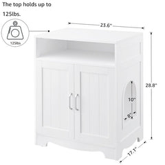 White Wood Litter Box Enclosure Elegant Storage Cabinet
