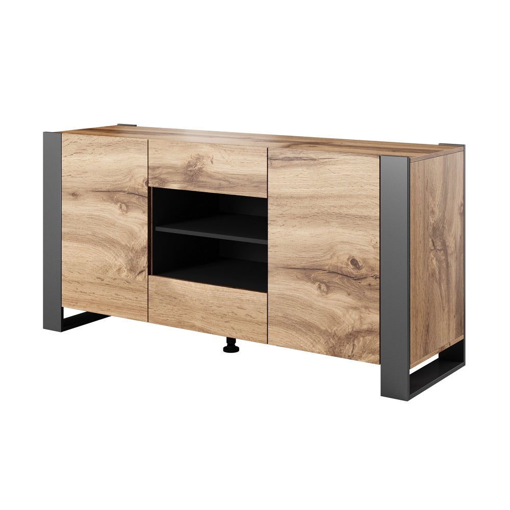 Woody Modern 64.5-inch Sideboard Buffet - Oak/Gray Take your Dining Experience to Entirely New and Fashionable Heights