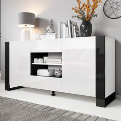 Woody Modern 64.5-inch Sideboard Buffet - White/Black Take your Dining Experience to Entirely New and Fashionable Heights