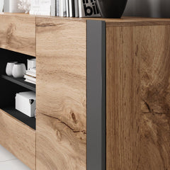 Woody Modern 64.5-inch Sideboard Buffet - Oak/Gray Take your Dining Experience to Entirely New and Fashionable Heights