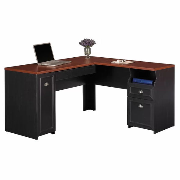 Antique Black L-Shape Desk Creating a Spacious Office Desk Solid Manufactured Wood
