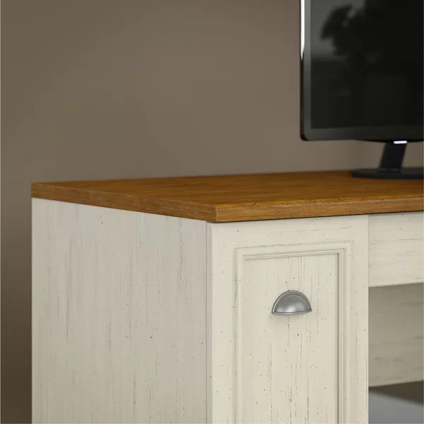 Antique White L-Shape Desk with Keyboard Tray