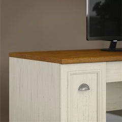 Antique White L-Shape Desk with Keyboard Tray