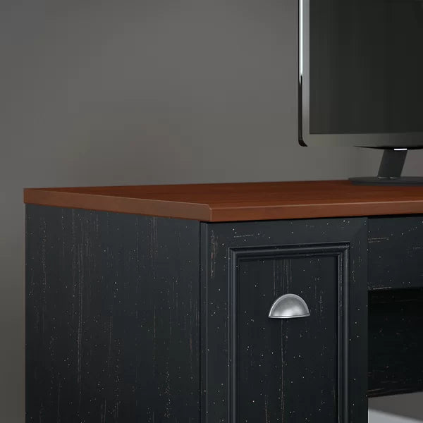 Antique Black L-Shape Desk Creating a Spacious Office Desk Solid Manufactured Wood