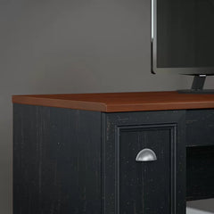 Antique Black L-Shape Desk Creating a Spacious Office Desk Solid Manufactured Wood