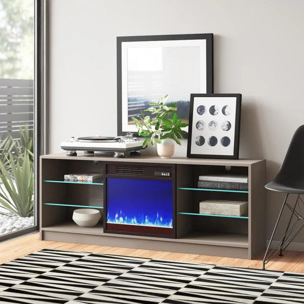 Gray Wrightson TV Stand for TVs up to 65" with Fireplace Included Built-in Lighting