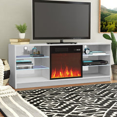 TV Stand for TVs up to 65" with Fireplace Included 3 Changeable Flame Colors, Temperature Control, Timer Setting, and Dimmer